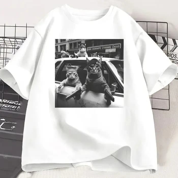 T-shirt Fun Cat Gang, t-shirt sarcastique pour hommes et femmes, t-shirts graphiques Meme, col rond,