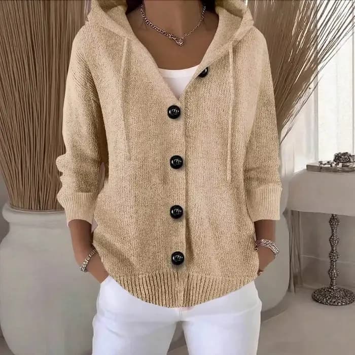Nouveau sweat à capuche femmes à manches longues tricoté hauts Cardigan veste bordure bouton pull