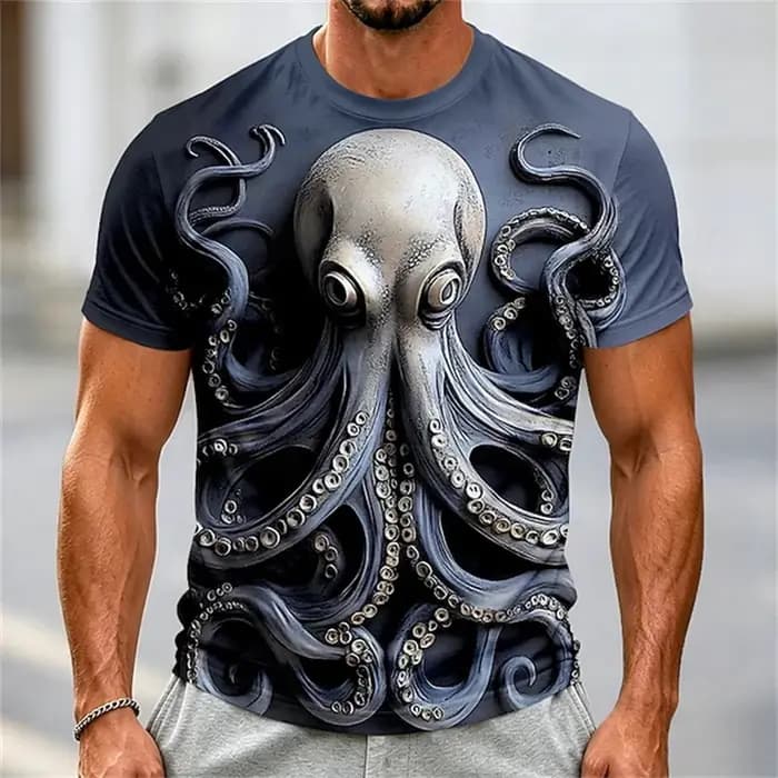 T-shirts imprimés en 3D pour hommes, design graphique rétro avec tentacules, col rond, manches courtes, pour les amateurs de l'océan, mode urbaine tendance