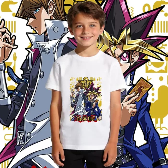 Yu Gi Oh Seto x Yugi T-shirt en coton imprimé anime pour garçons et filles, haut décontracté doux et respirant pour enfants