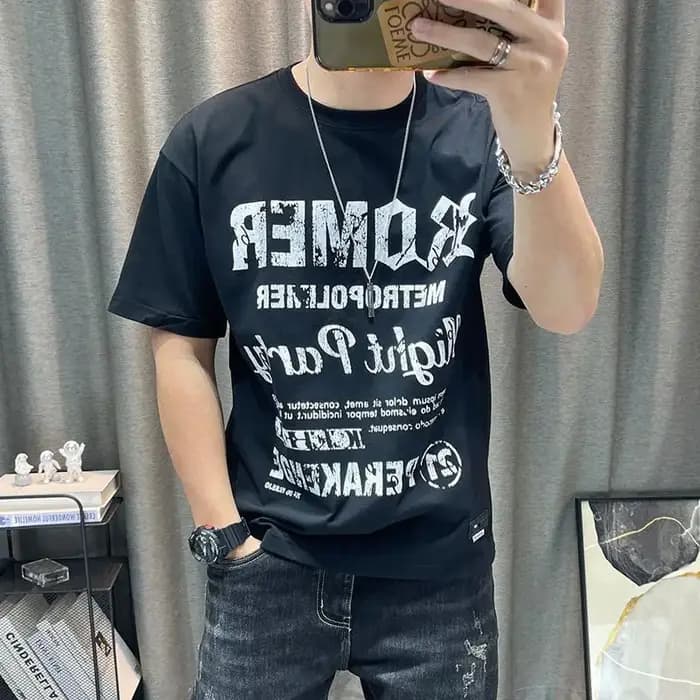 Hommes vêtements été à la mode Vintage lettre imprimer coton basique t-shirt mâle décontracté col ro