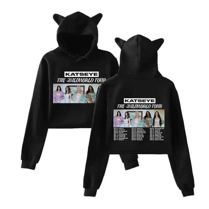 Katseye The Wildworld Tour 2026 Merch Pullover Sweat à capuche à oreilles de chat pour femme à manch