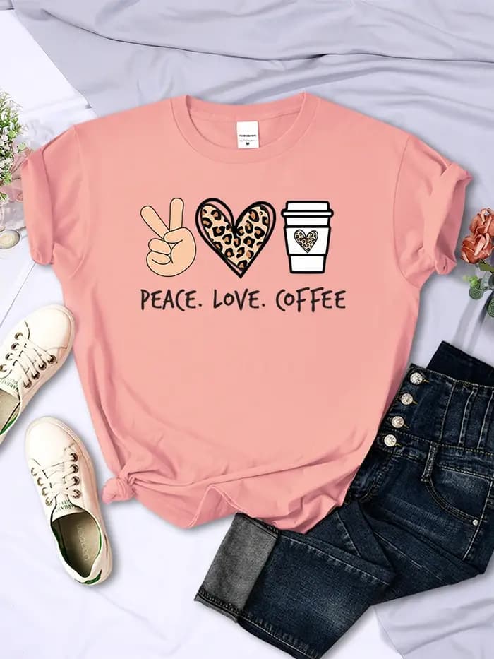 Peace Love café imprime femmes T-Shirts coton haute qualité