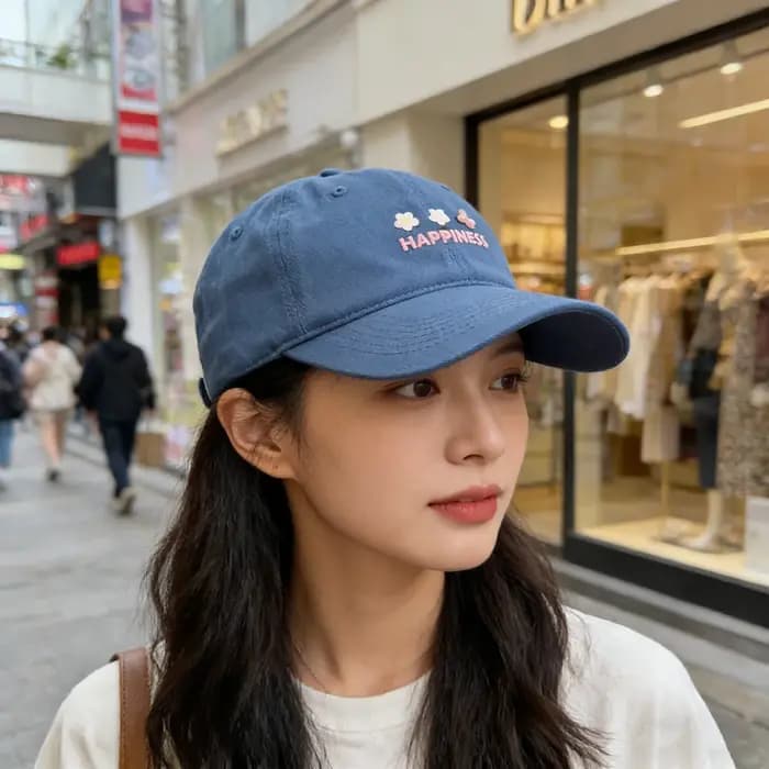 Casquette de baseball couleur macaron avec petite broderie florale