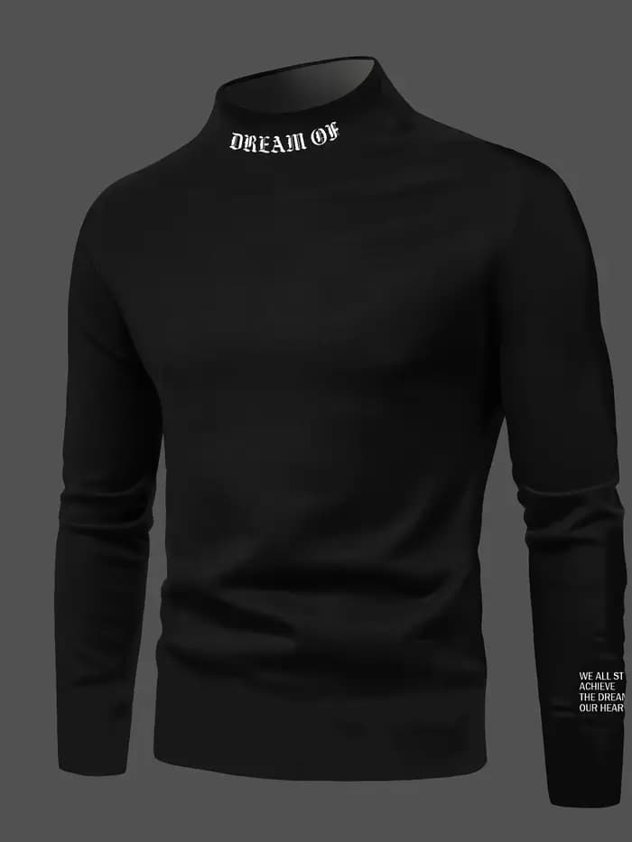 T-shirt à manches longues et col mi-haut pour hommes avec lettres imprimées