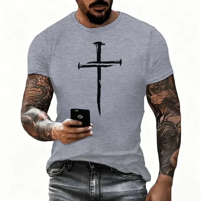 T-shirts unisexes vintage à manches courtes avec imprimé croix lumineuse Jésus