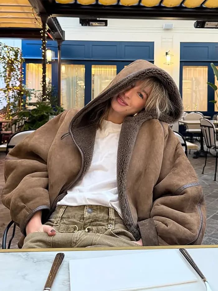 Veste en cuir Patchwork à capuche pour femme
