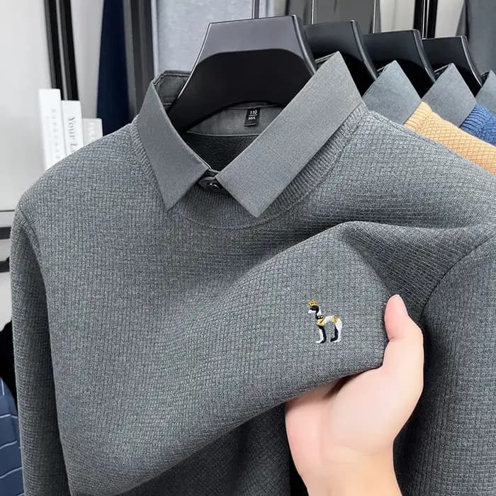 Marque de luxe hommes hiver manches longues tricot pull revers broderie chiot doublé polaire