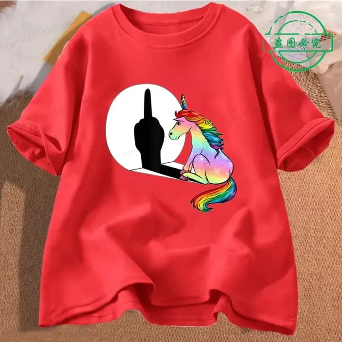 Graphique drôle licorne doigt moyen imprimé T-Shirt sarcasme ombre Streetwear hommes