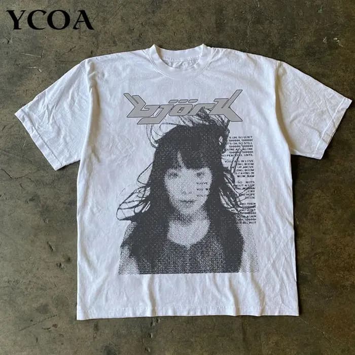 T-Shirt femme Bjork t-shirts Y2k hauts été coton Harajuku graphique manches courtes mode coréenne esthétique Y2k vêtements de rue