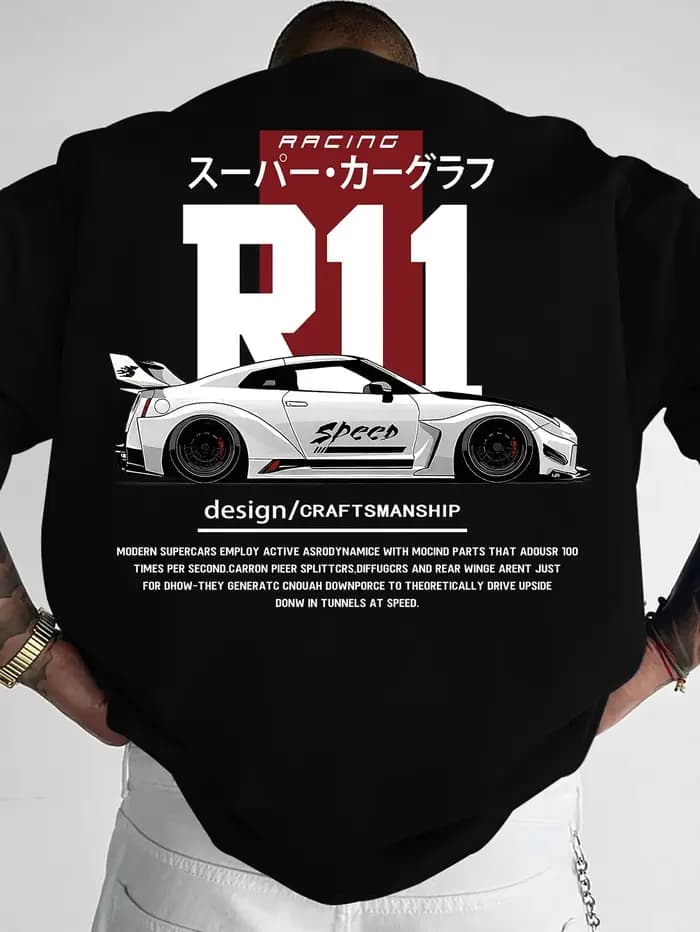 T-shirt d'été pour homme style urbain avec motif imprimé tendance sur le thème des supercars