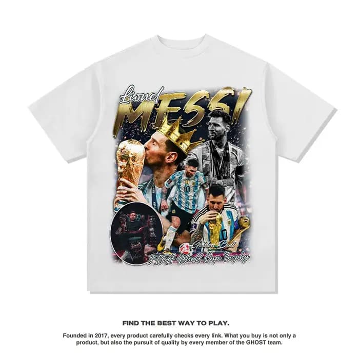 Messi argentine étoile américaine T-shirt rue Hip-hop marque à la mode rétro impression pur coton manches courtes