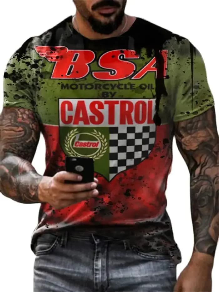 T-shirt à manches courtes imprimé 3D rétro pour hommes, t-shirts vintage, huile, décontracté, moto,