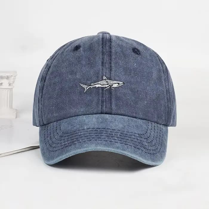 Casquette de baseball brodée MLFO Shark, pré-lavée : Casquette d'été à large bord, casquette décontr