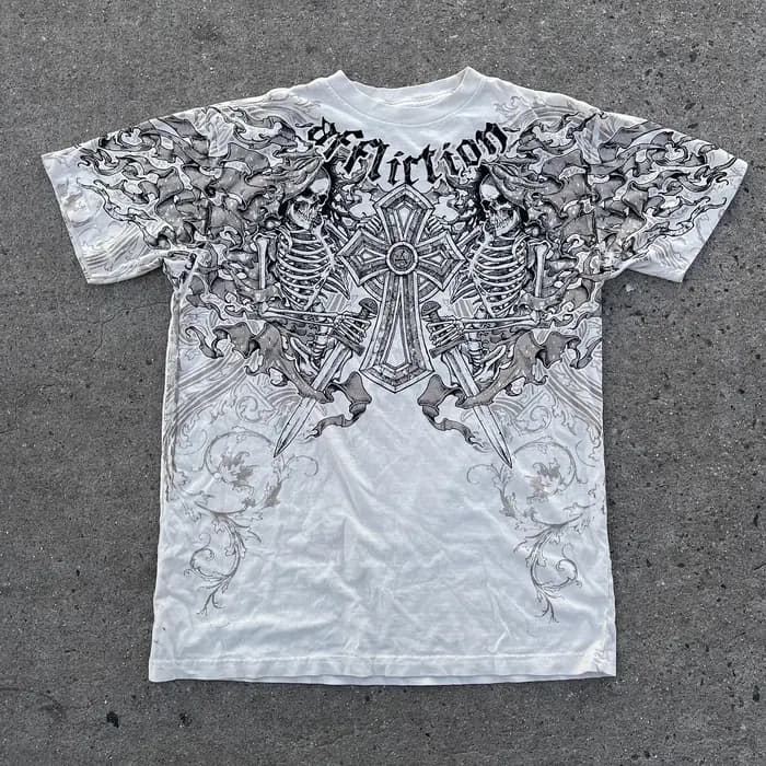 Graffiti Style gothique T-Shirt hommes américain Vintage multi-éléments haute rue surdimensionné coton unisexe été haut