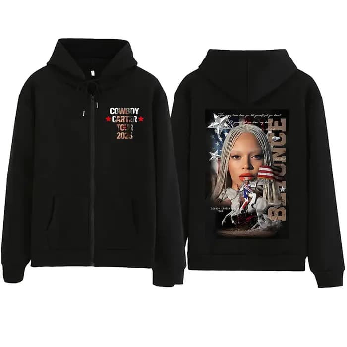 Beyoncé COWBOY CARTER TOUR 2025 sweat à capuche avec fermeture éclair imprimé graphique mode décontracté veste surdimensionnée polaire à manches longues sweats