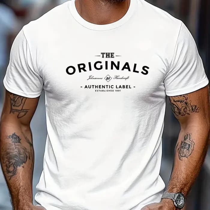 T-shirt à col rond en pur coton pour hommes, imprimé avec un motif de lettres simple et tendance, st