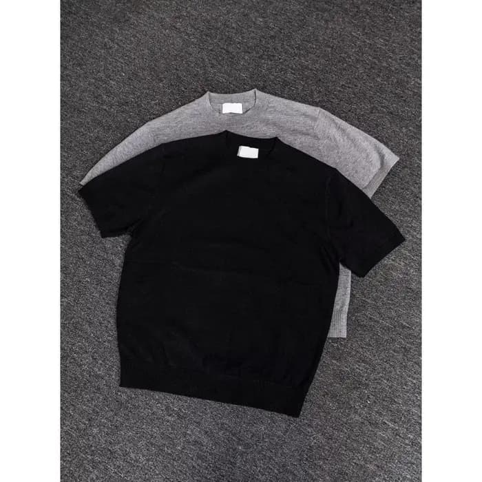 T-shirt tricoté à col bas uni avec drapé aux épaules pour homme