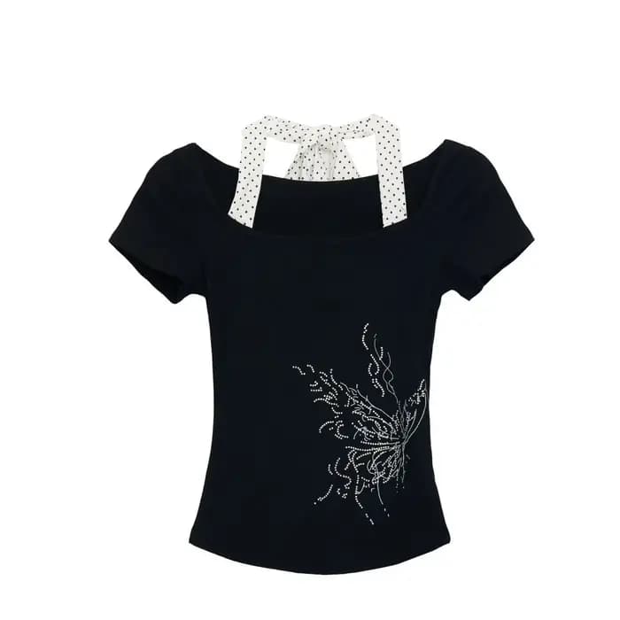 Crânes Punk t-shirt femmes mince gothique rue Vintage noir Y2k haut court Femme sous-culture T-Shirt