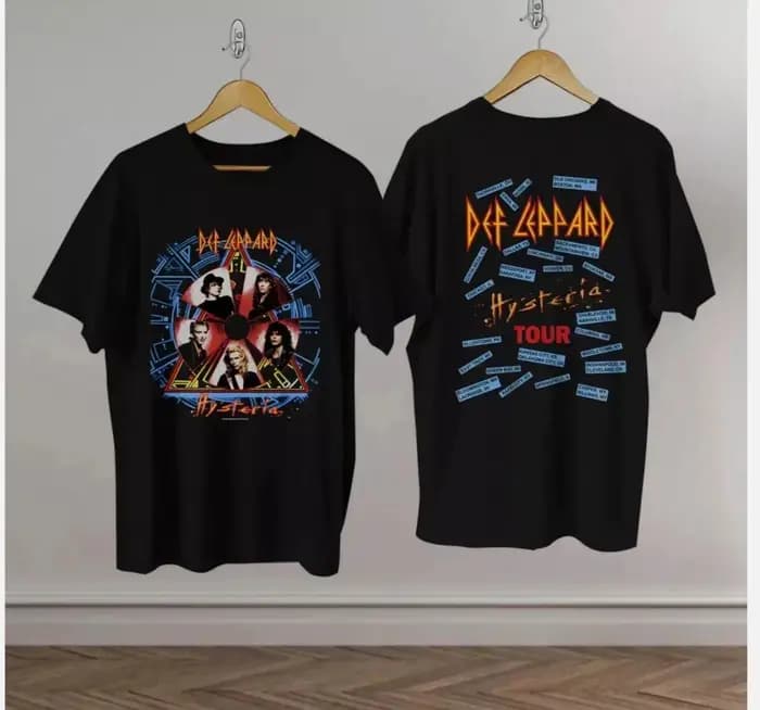 T-shirt rétro de la tournée de concert Def Leppard Hysteria, édition limitée 1988, pour les fans mas