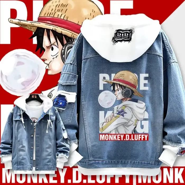 Une pièce dessin animé Denim veste personnalité créative garçons filles Couples printemps et automne à capuche faux