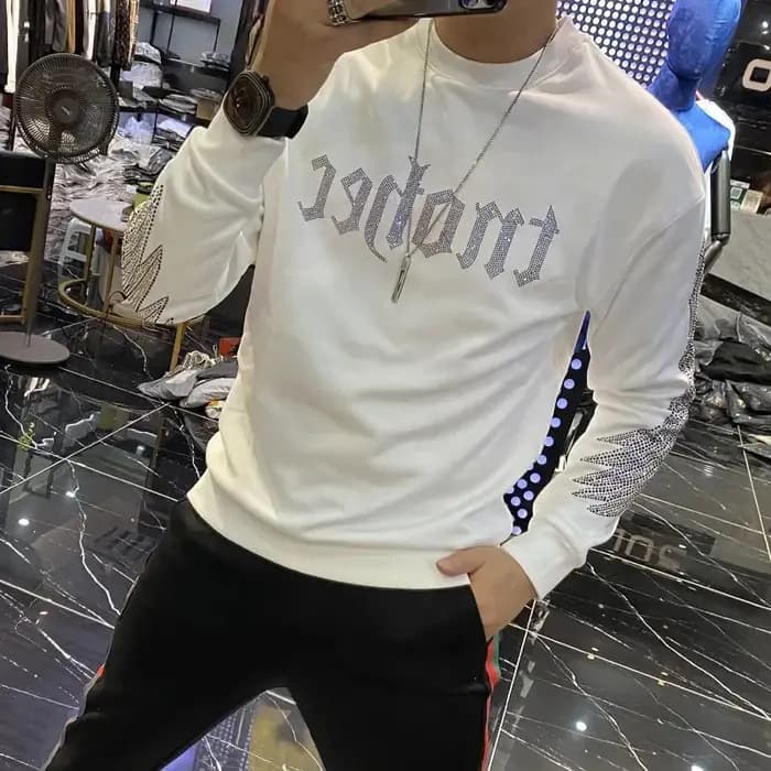 Strass Style hiver tendance hommes à capuche de haute qualité pur coton à capuche décontracté mode pull vente chaude hauts