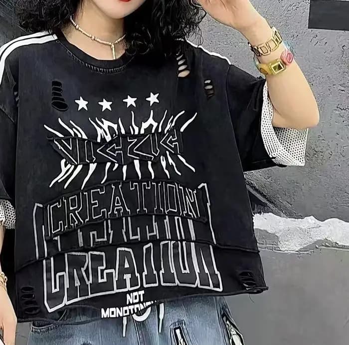 T-shirt Oversize Femme Vintage Orange Effet Vieilli Imprimé Lettres – Nouvelle Collection Été 2026 Streetwear Graphique Déchiré Ample