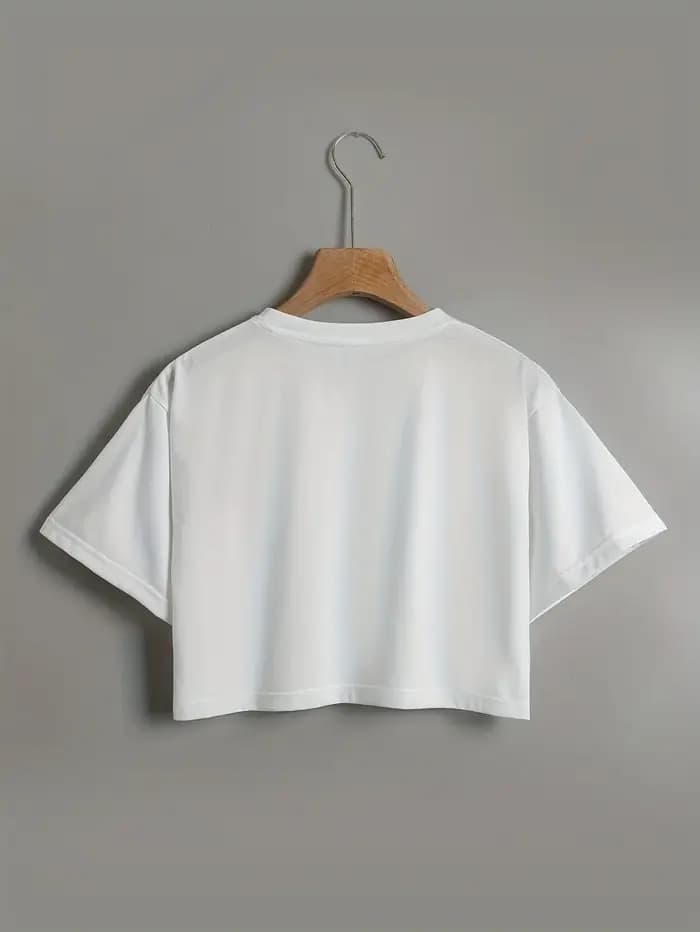 Cool chat & lettre impression T-Shirt court décontracté col rond manches courtes