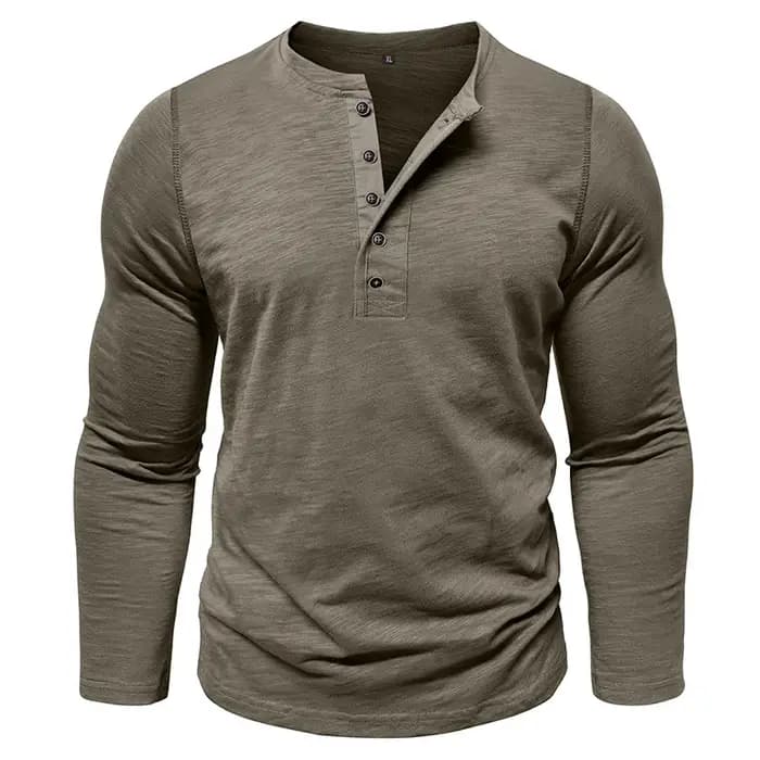 Nouveau automne T-Shirt à manches longues hommes décontracté dessus de couleur unie col Henley mince