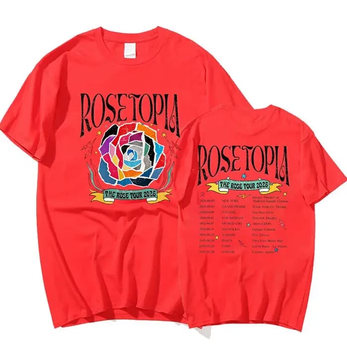 T-shirt The Rose Rosetopia World Tour 2026 avec impression double face, T-shirt The Rose Blue Moon,