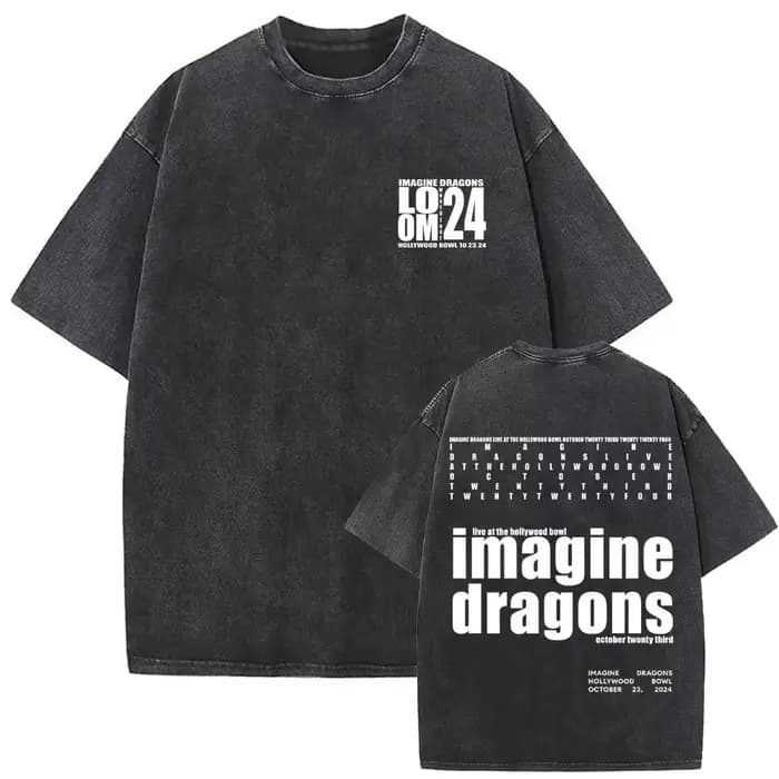T-shirt vintage délavé Imagine Dragons Loom World Tour 2025 pour hommes et femmes, style gothique, streetwear oversize, tee-shirt graphique décontracté d'été