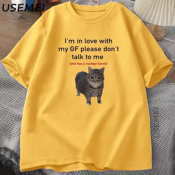 Je suis amoureux de mon GF drôle chat T-shirts petits amis coton ample col rond surdimensionné T-shirt hommes à manches