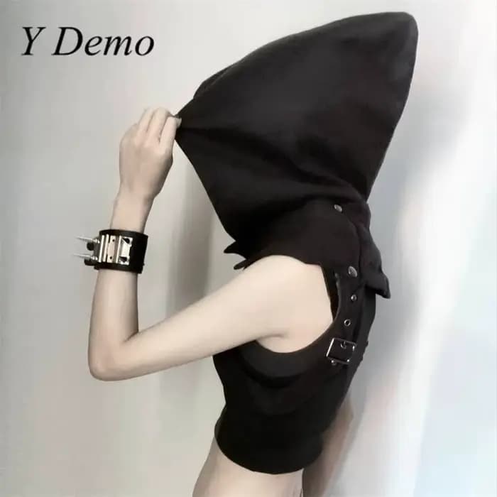 Y Demo Techwear-Sweat à capuche Ninja pour femme, RifibrSALE punk, bretelles zippées, costume de scène, cosplay, fête