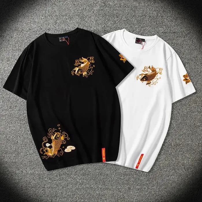 Brocart carpe broderie t-shirt hommes tricot vêtements Kpop Hippie surdimensionné T-Shirts