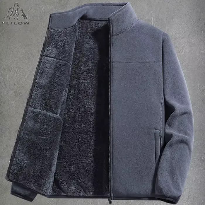Veste polaire pour hommes hiver coupe-vent col montant manteau fermeture éclair thermique laine doublée manteaux