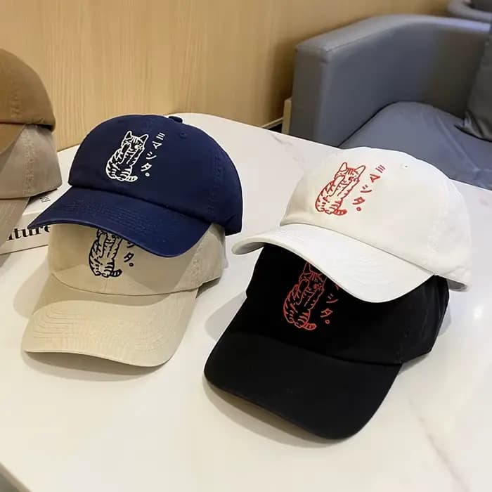 Casquette de baseball brodée de chat pour femme