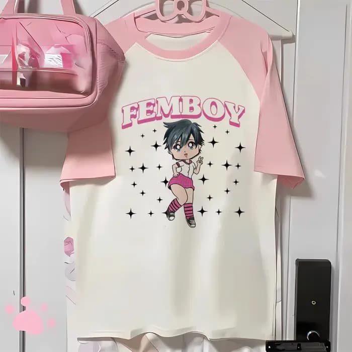 Femboy t-shirt femme graphique rétro hip hop Grunge anime Pop Culture chemise Pastel streetwear Y2k