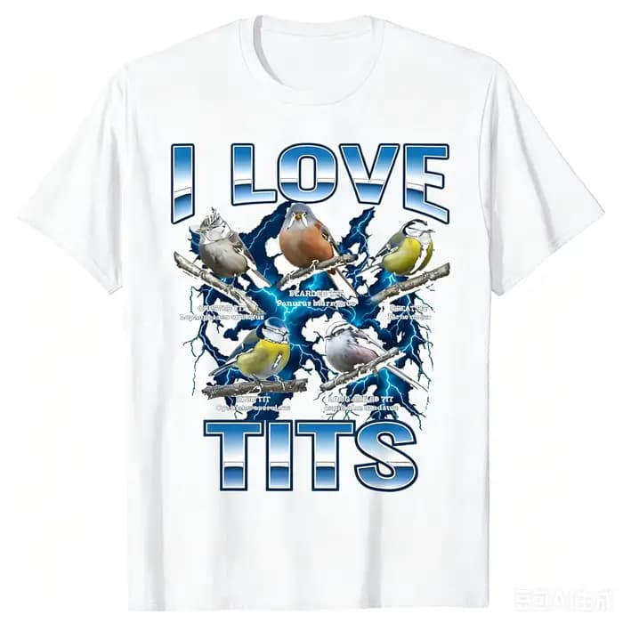 T-shirt unisexe amusant avec motif oiseau 'I Love Tits' pour observation des oiseaux