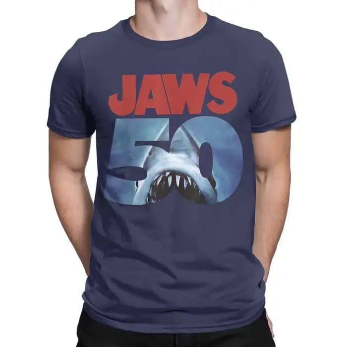Mâchoires 50th anniversaire Logo film graphique T-Shirt hommes coton créatif