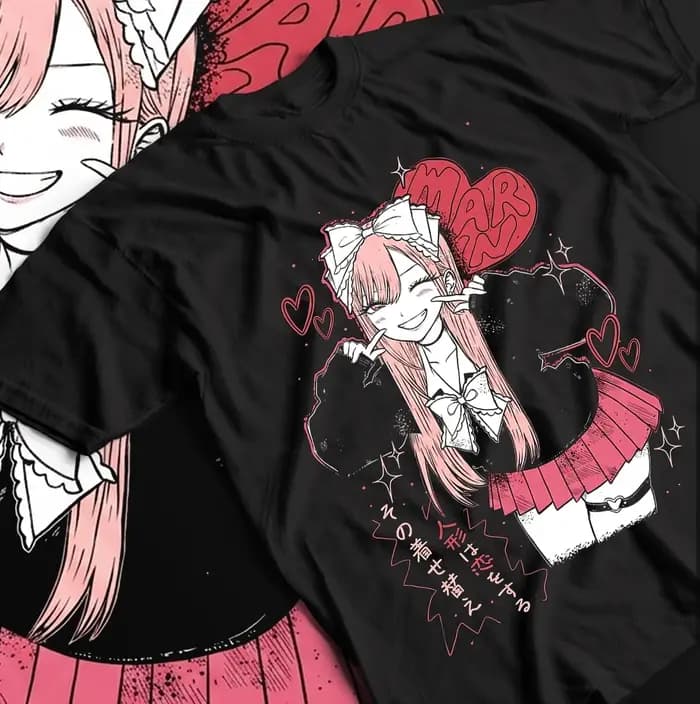 T-shirt unisexe en coton décontracté surdimensionné à col rond My Dress-Up Darling Marin Kitagawa Anime Kawaii Streetwear