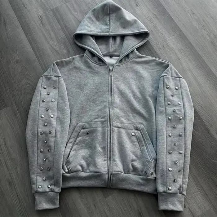 Sweat à capuche surdimensionné Harajuku gris Vintage mode fermeture éclair automne/hiver européen et