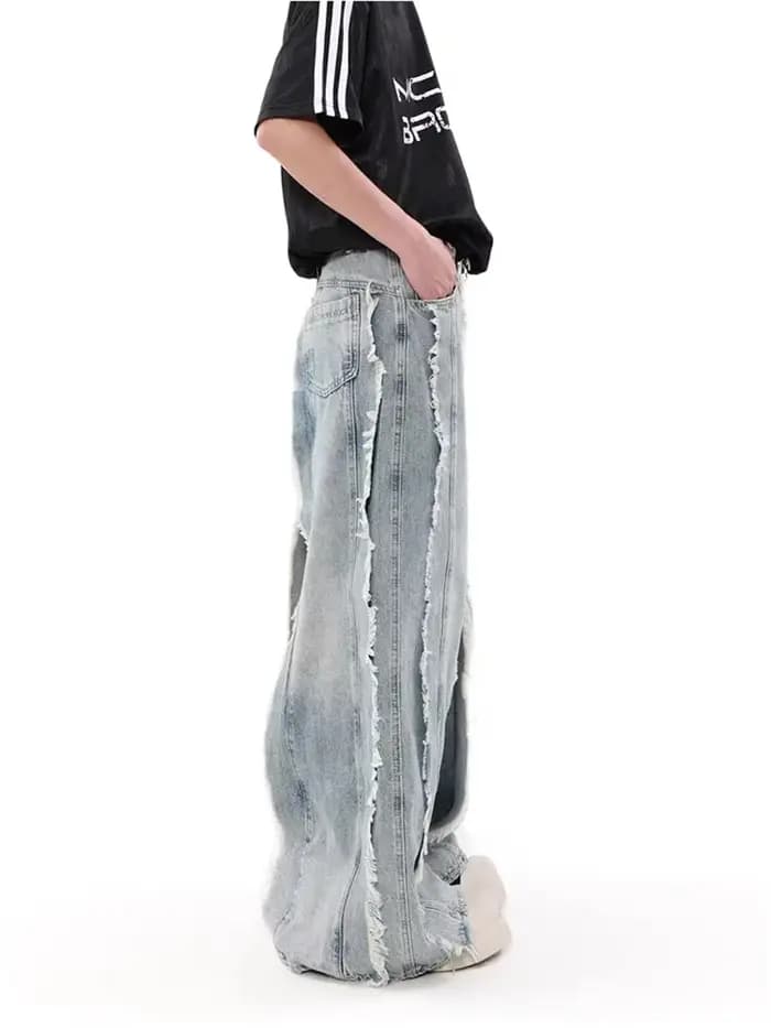 2026 Pantalon en jean baggy empilé bleu délavé