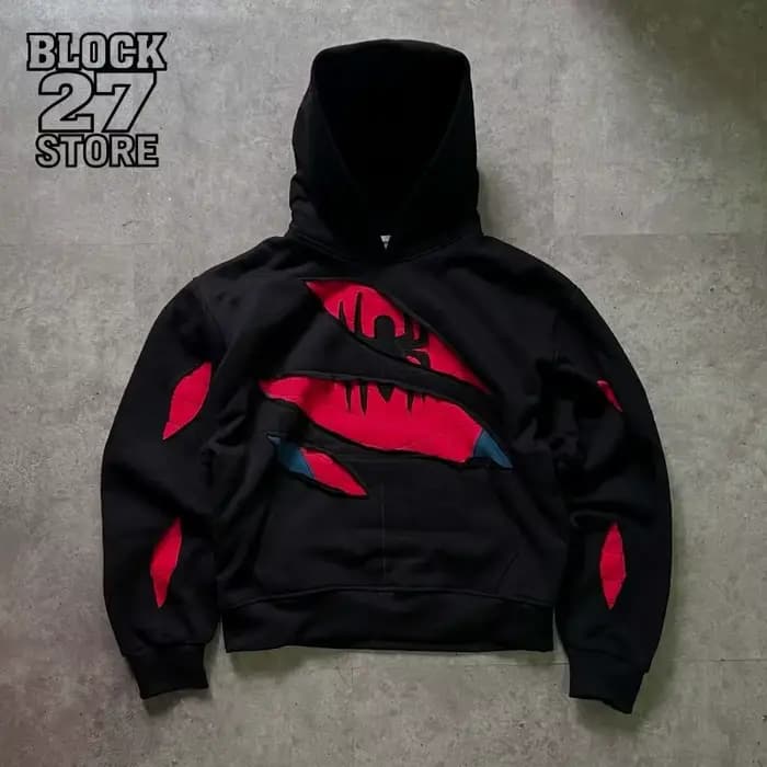 Sweat-shirt à capuche pour homme, style rétro américain, patchwork araignée, fermeture éclair, Haraj