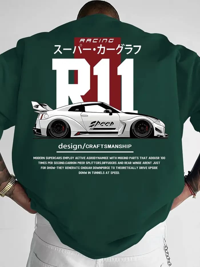 T-shirt d'été pour homme style urbain avec motif imprimé tendance sur le thème des supercars