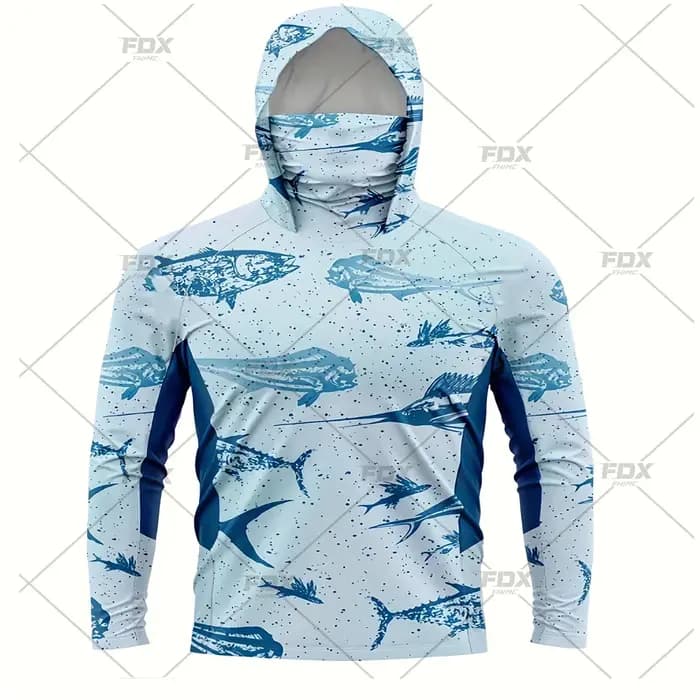 Sweat à capuche coloré camouflage vert armée avec masque facial UV 50 + guêtre vêtements de pêche T-shirt à manches longues respirant à séchage rapide pour hommes