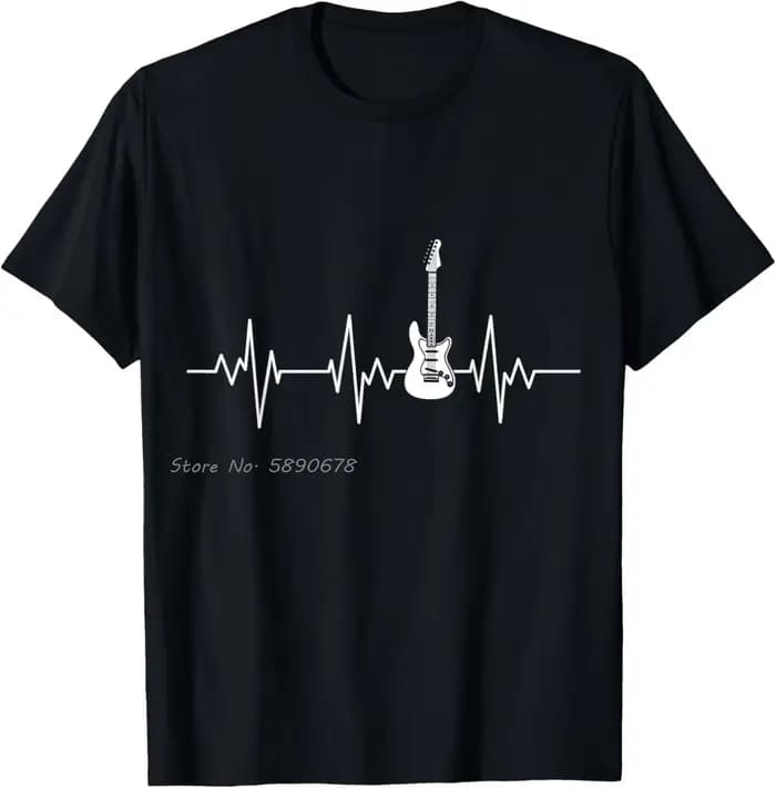 T-shirt en coton guitariste guitare électrique battement de coeur Rock musique cadeau surdimensionné
