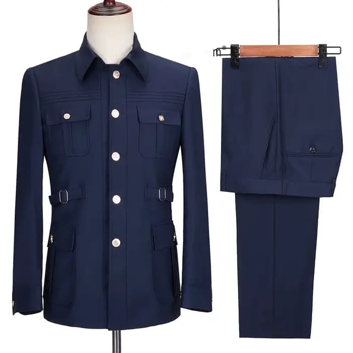 Nouvelle mode hommes costumes de haute qualité col montant simple boutonnage costume mâle décontract