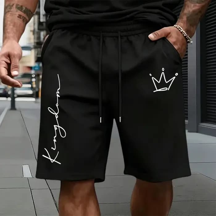 Ensemble Homme T-shirts et Shorts Imprimés Lettres King – Tenue Décontractée Sportive d'Été à Manches Courtes pour la Maison et l'Extérieur – Confort Optimal