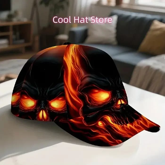 Casquette de baseball réglable avec imprimé crâne Hellfire pour hommes