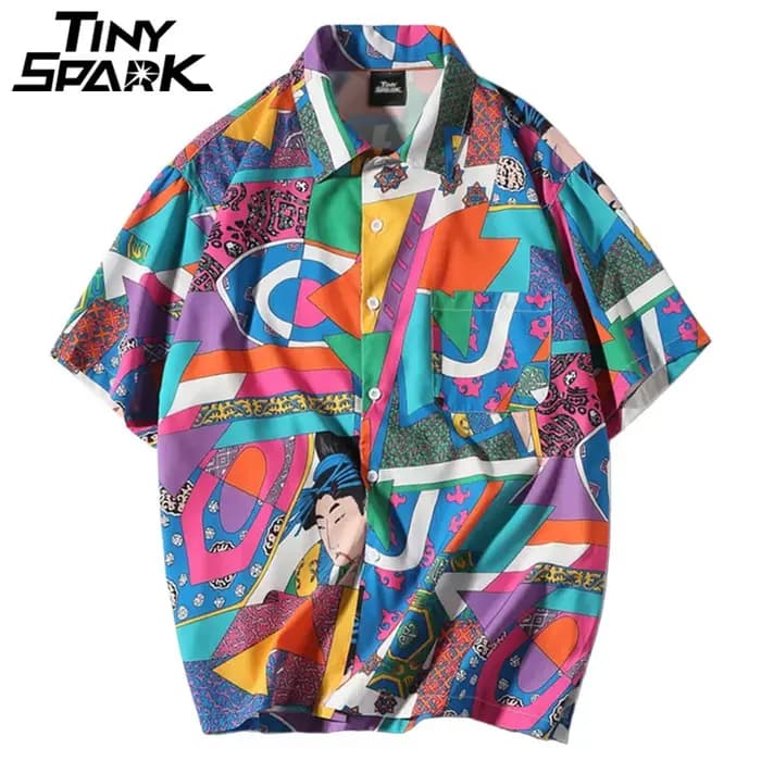 Hommes lâche Hip Hop chemise Harajuku japonais Ukiyo E Anime